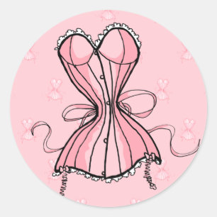 Retro Pink Corset Classic Round Sticker
