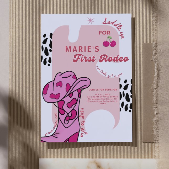 Retro Pink Cowgirl First Rodeo 1st Birthday  Invitation (Creator Uploaded)