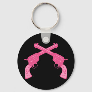 Retro Pink Crossed Pistols Key Ring