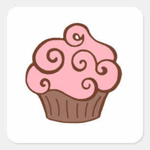 Retro Pink Cupcake Stickers