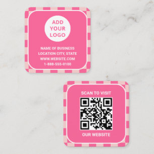 Retro Pink Custom Logo and QR Code Square Business Card