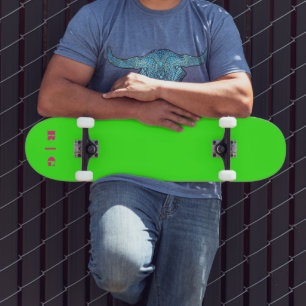 Retro Pink Custom Monogram Initial Neon Green chic Skateboard