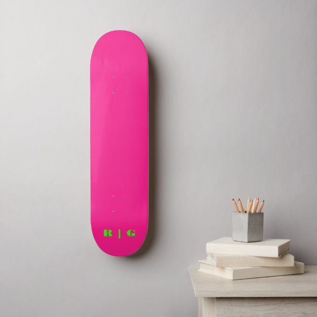 Retro Pink Custom Monogram Initial Neon Green chic Skateboard (Wall Art)