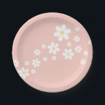 Retro Pink Daisy Birthday Paper Plate<br><div class="desc">Five is a Vibe! Retro inspired 5th birthday paper plates with 70's style fonts and colours,  rainbow,  and daisies in pink</div>
