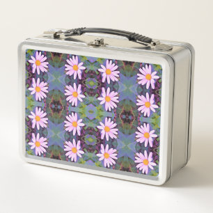 Retro Pink Daisy Flower Pattern Metal Lunch Box