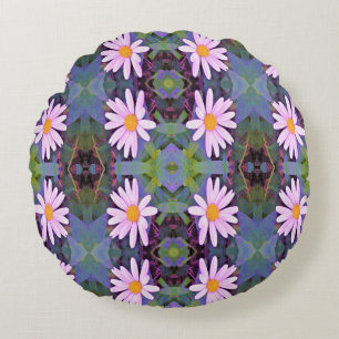 Retro Pink Daisy Flower Pattern Round Cushion