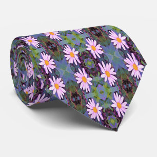 Retro Pink Daisy Flower Pattern Tie