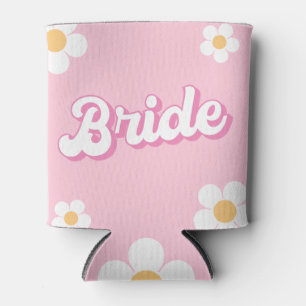 Retro Pink Daisy Personalised Bride Can Cooler
