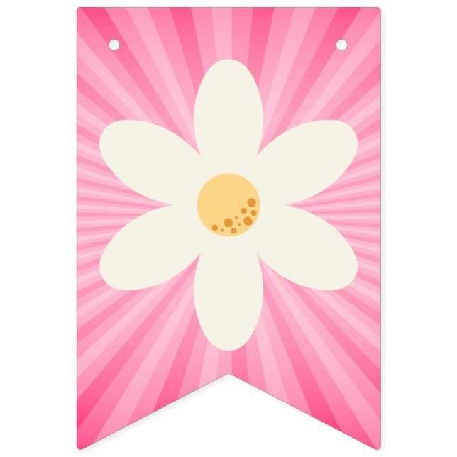 Retro Pink Daisy Sunburst Bunting Flags – Groovy B (First Flag)