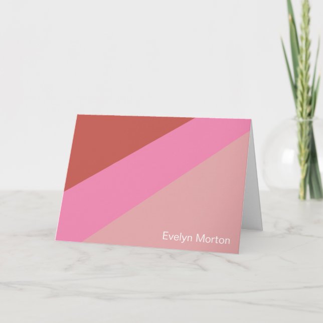 Retro Pink Diagonal Stripe Personalised Stationery Card (Front)