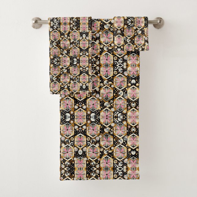 Retro Pink Diamond Mid Century Modern Towel Set (Insitu)