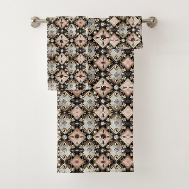Retro Pink Diamond Mid Century Modern Towel Set (Insitu)