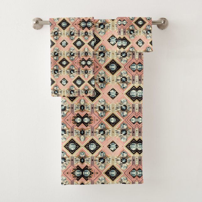 Retro Pink Diamond Mid Century Modern Towel Set (Insitu)