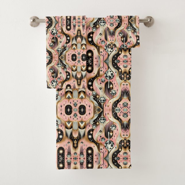 Retro Pink Diamond Mid Century Modern Towel Set (Insitu)
