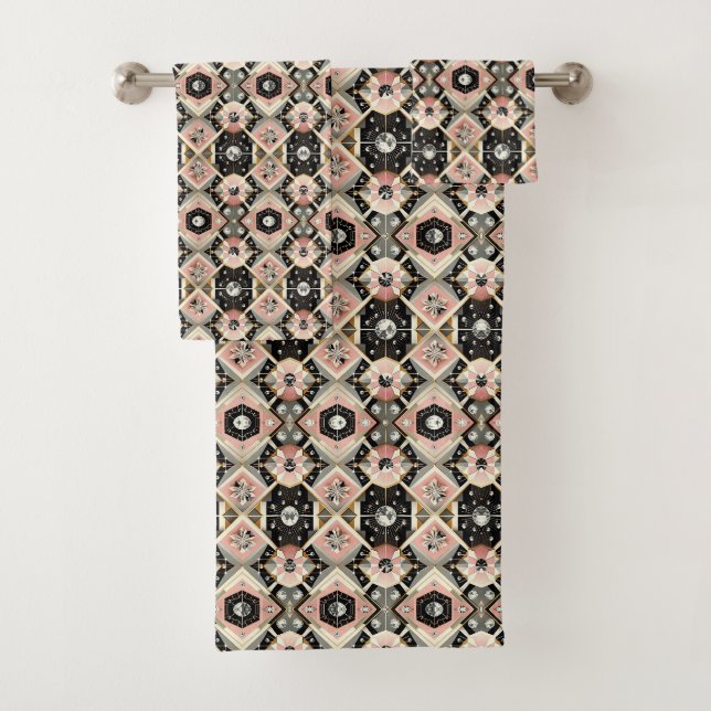Retro Pink Diamond Mid Century Modern Towel Set (Insitu)