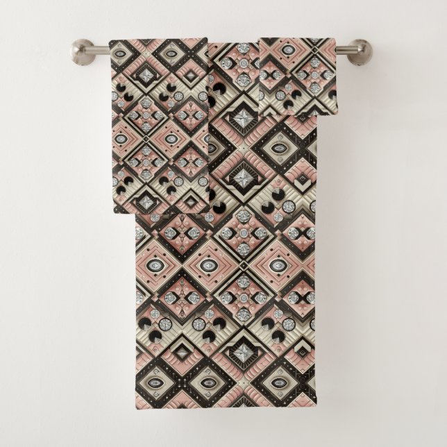 Retro Pink Diamond Mid Century Modern Towel Set (Insitu)