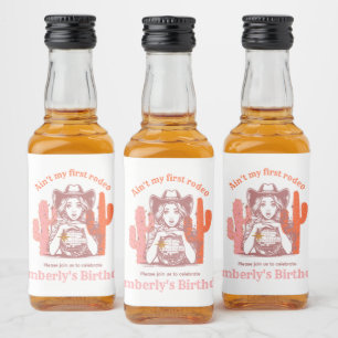 Retro Pink Disco Ball Cowgirl Birthday Party Beer Liquor Bottle Label
