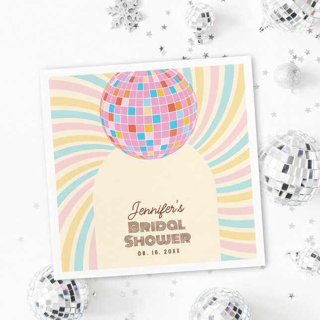 Retro Pink Disco Ball Groovy Boho Bridal Shower Napkin (Creator Uploaded)