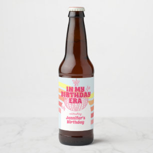Retro Pink Disco Ball In My Birthday Era Party Beer Bottle Label