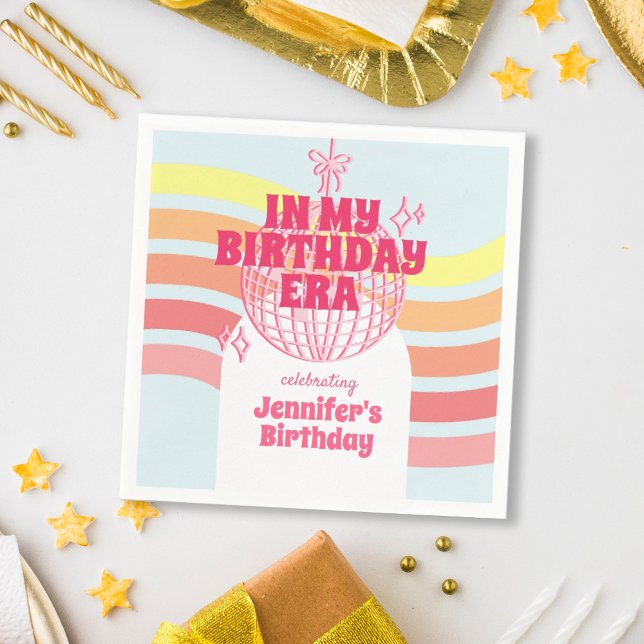 Retro Pink Disco Ball In My Birthday Era Party Napkin (Creator Uploaded)