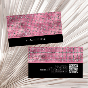 Retro Pink Disco Ball Mirror   QR Code Business Card