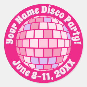 Retro Pink Disco Ball PERSONALIZED Classic Round Sticker