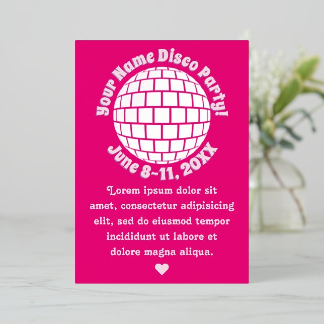 Retro Pink Disco Ball PERSONALIZED Silver (Standing Front)