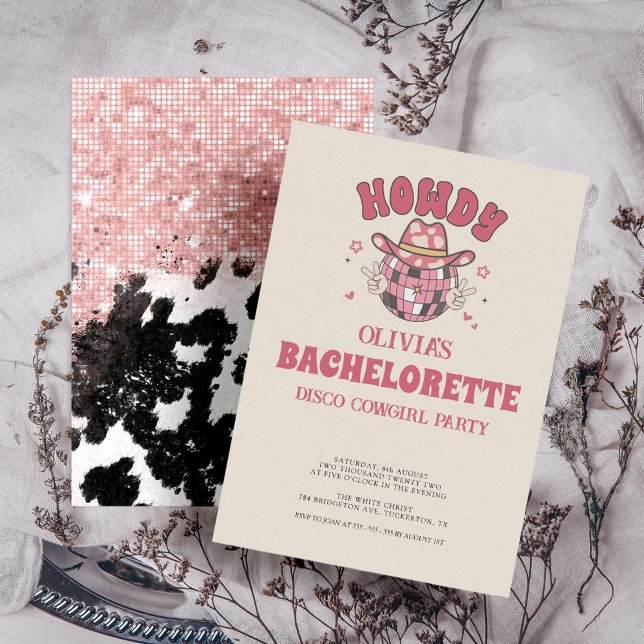Retro Pink Disco Cowgirl Bachelorette Party Invitation (Creator Uploaded)
