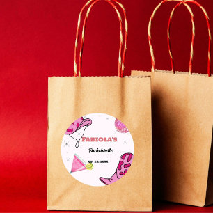 Retro Pink Disco Cowgirl Western Bachelorette  Classic Round Sticker