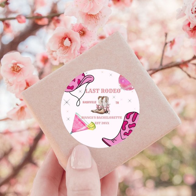 Retro Pink Disco Cowgirl Western Bachelorette  Classic Round Sticker (Creator Uploaded)