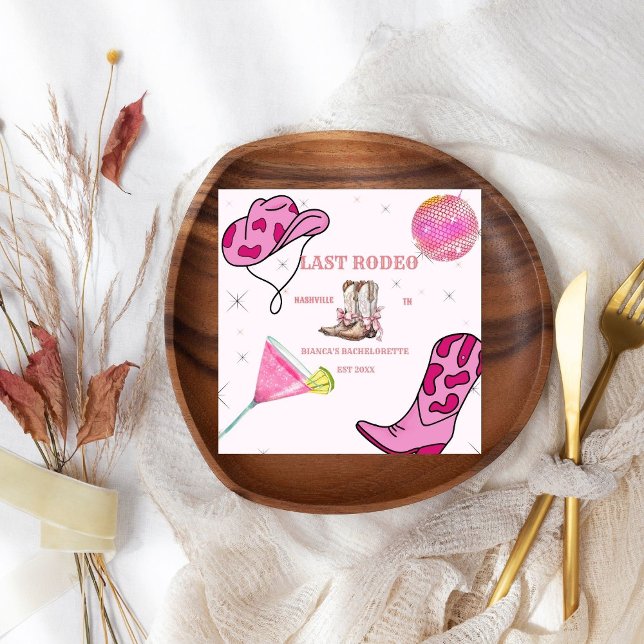 Retro Pink Disco Cowgirl Western Bachelorette  Napkin (Creator Uploaded)