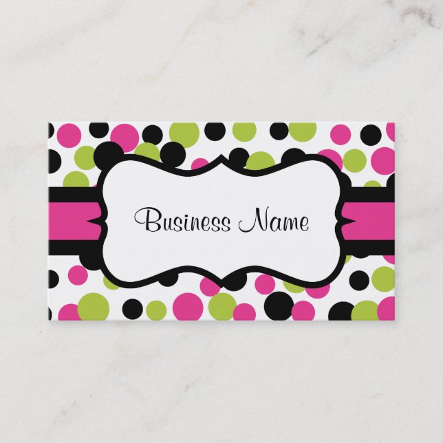Retro Pink Dots Business Card (Front)