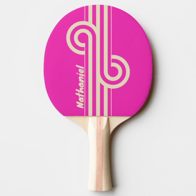 Retro Pink Dual Stripe Loop with Name Ping Pong Paddle (Back)