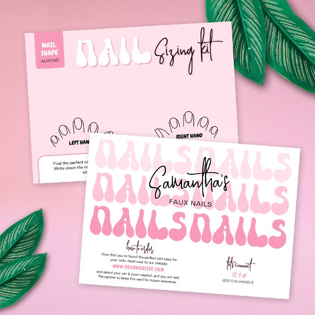 Retro Pink Faux Nails Sizing Kit Display Card (Retro pink nails sizing kit display cards with your brand info and order details)