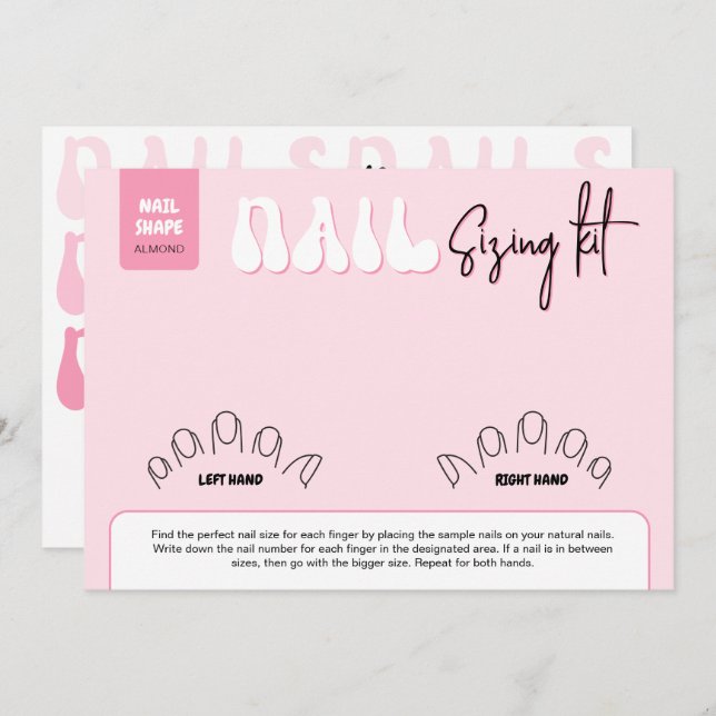 Retro Pink Faux Nails Sizing Kit Display Card (Front/Back)