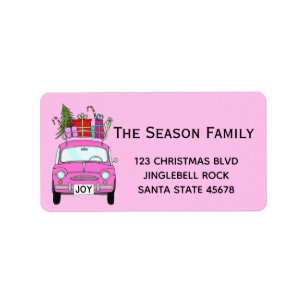 Retro Pink Fiat 500 with Christmas Gifts Label