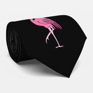 Retro Pink Flamingo on Black Background Tie