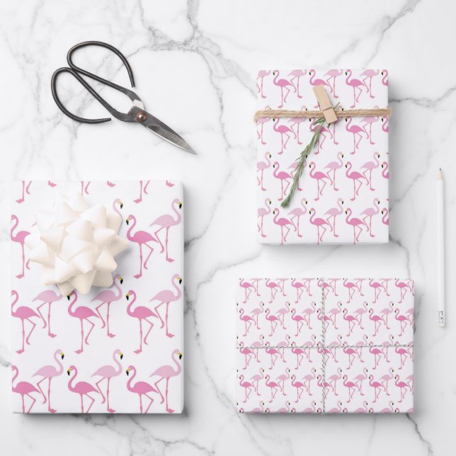 Retro Pink Flamingo Pattern Theme Wrapping Paper Sheet (Front)