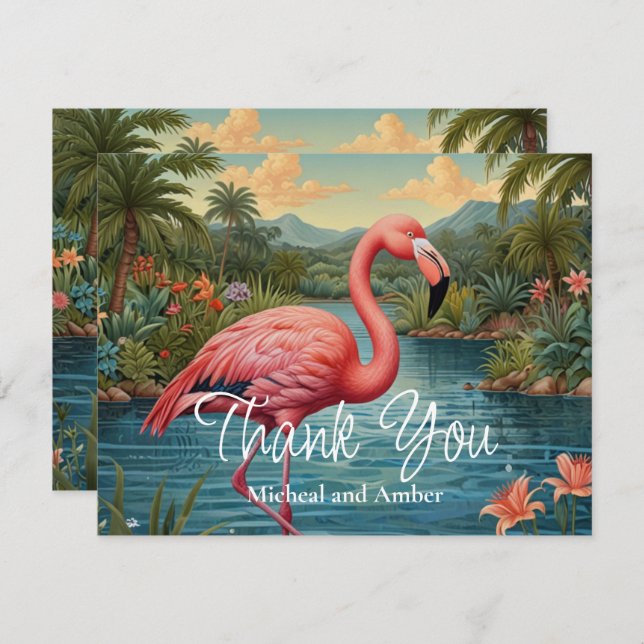 Retro pink flamingo thank you card (Front/Back)