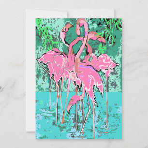 Retro Pink Flamingos Abstract 5x7 Invitations Bird
