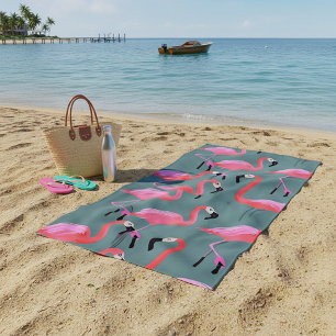 Retro pink flamingos  beach towel