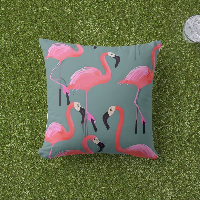 Retro pink flamingos  cushion (Grass)