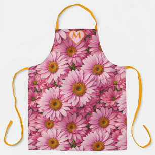 Retro pink floral daisy pattern apron