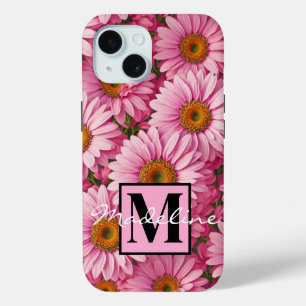 Retro pink floral daisy pattern iPhone 15 case