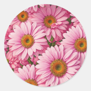 Retro pink floral daisy pattern classic round sticker