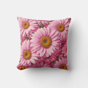 Retro pink floral daisy pattern cushion