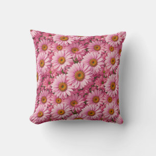 Retro pink floral daisy pattern cushion