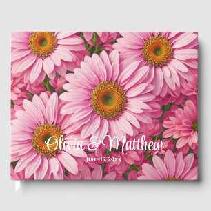 Retro pink floral daisy pattern guest book