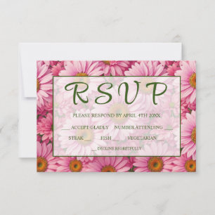 Retro pink floral daisy pattern RSVP card