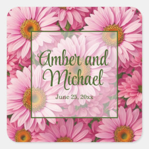 Retro pink floral daisy pattern square sticker